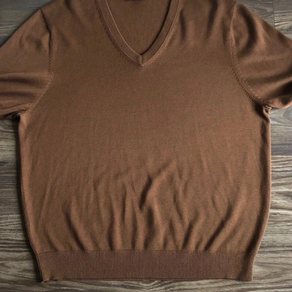 Brooks Brothers Mens V Neck Cotton Silk Sweater Large